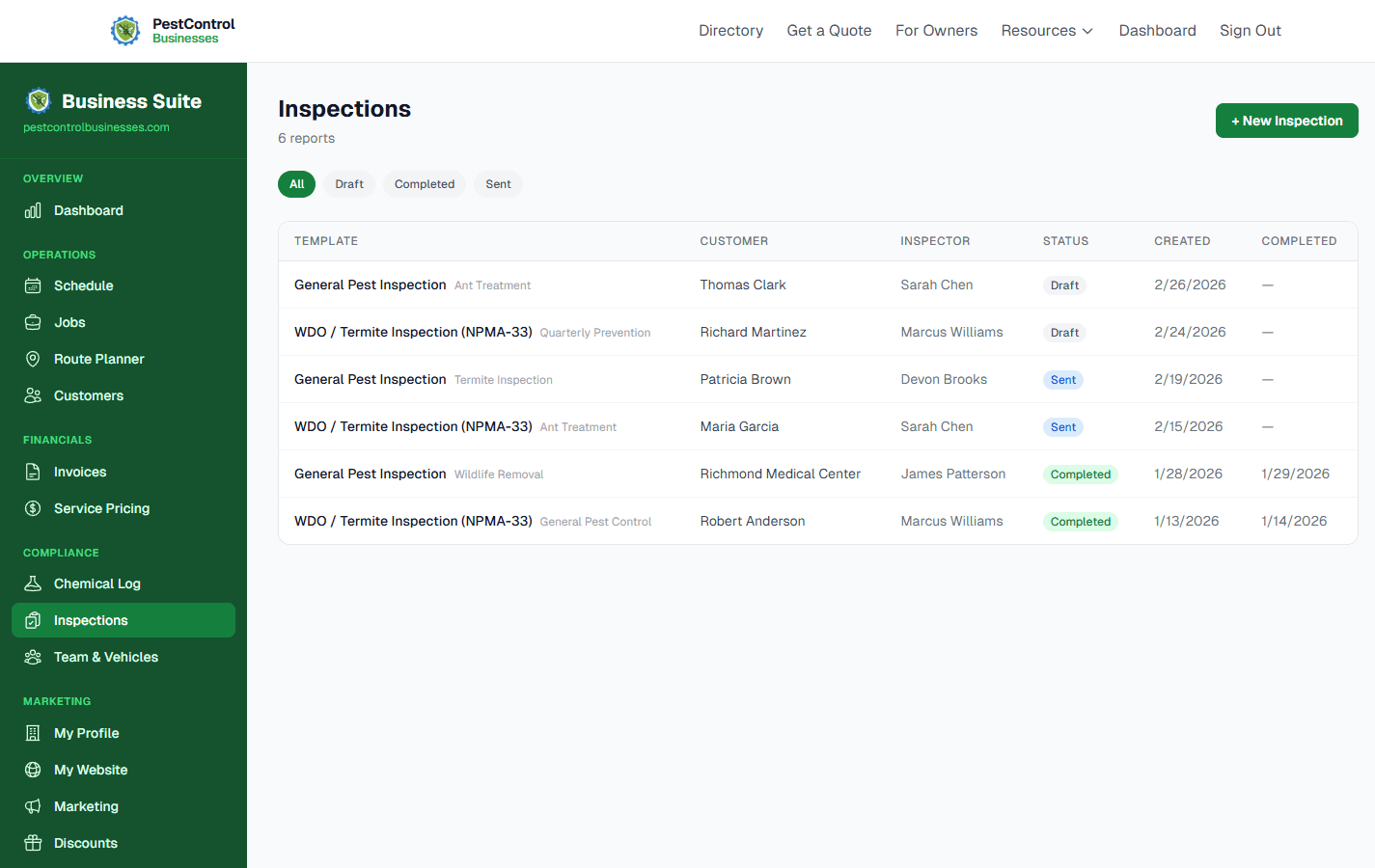 Inspection Reports screenshot